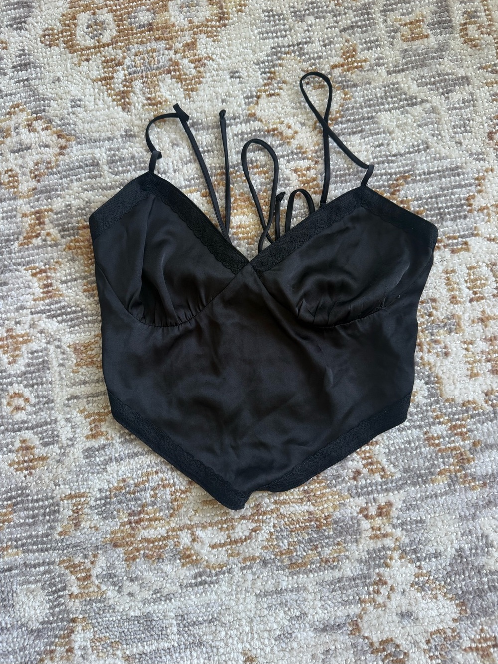Cotton Candy LA Black Satin Lace Corset Bustier Top Small